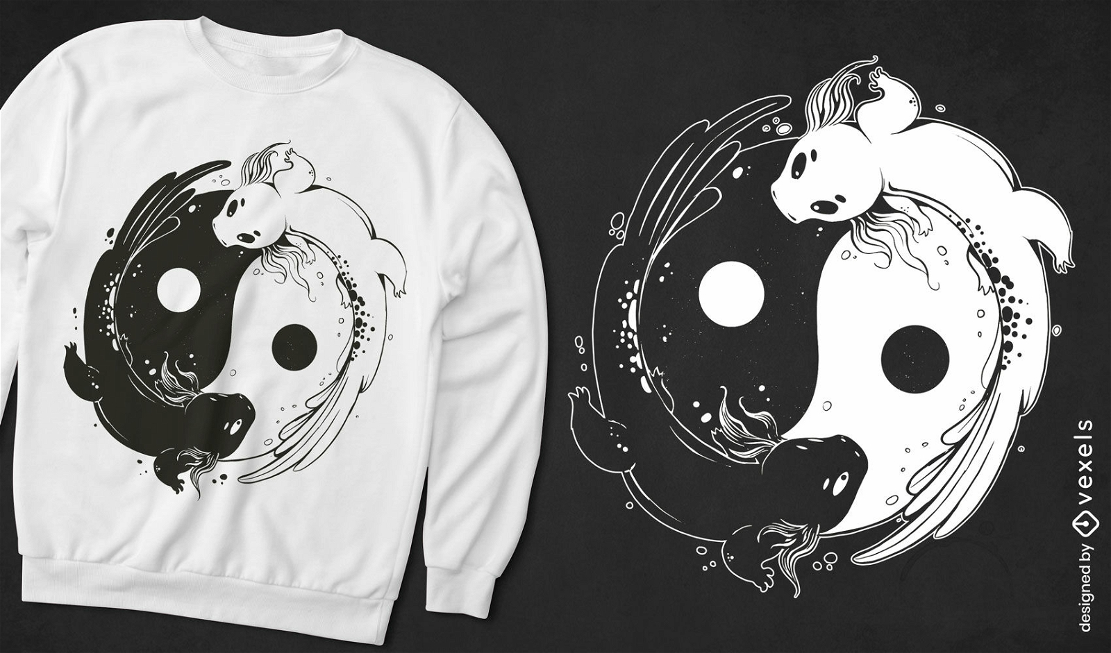 Design de camiseta de animais axolotl Yin yang