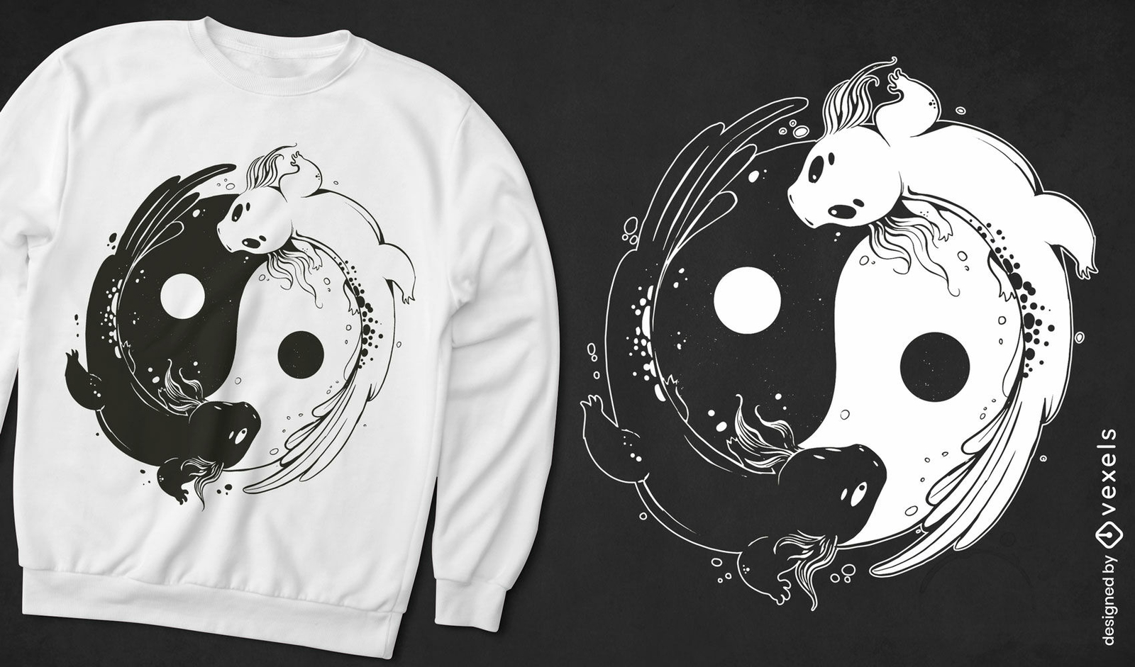 Diseño de camiseta de animales Yin yang axolotl