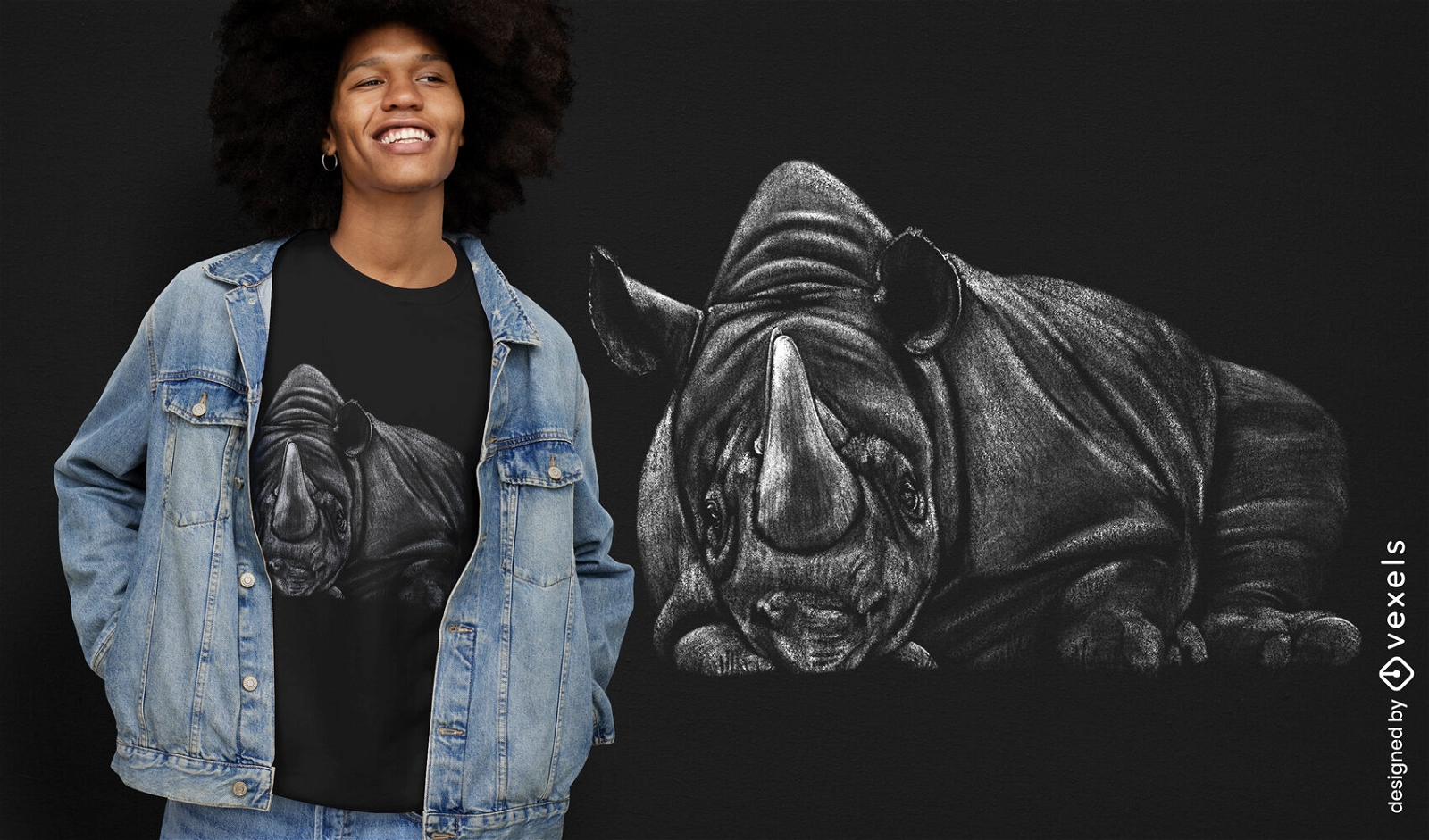 Design de camiseta animal rinoceronte realista