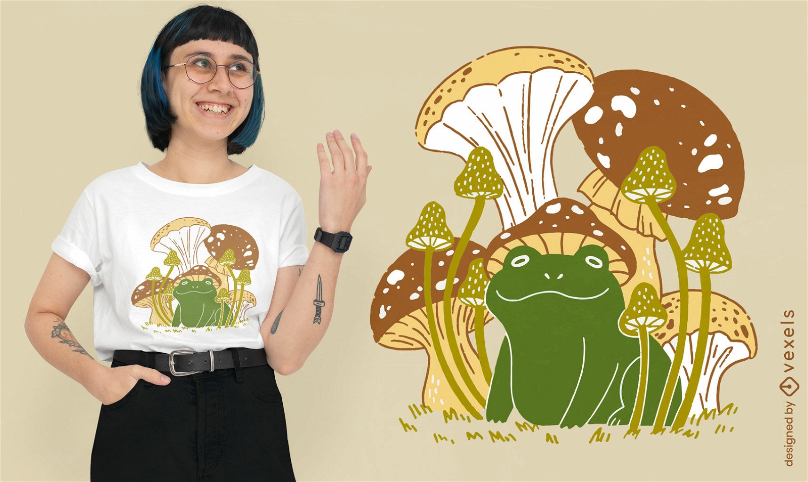 Sapo bonito com design de t-shirt de cogumelos