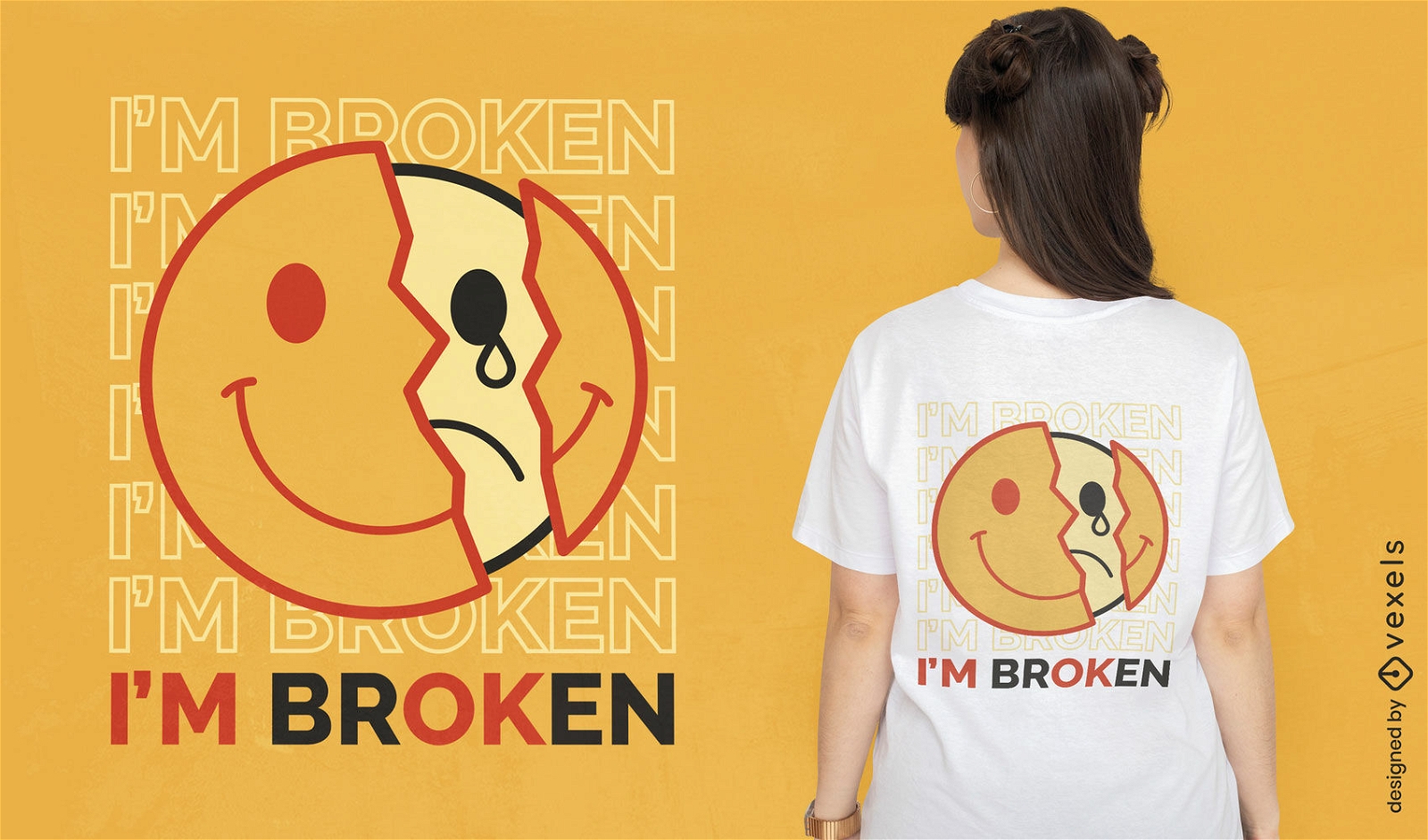 Design de camiseta emoji de rosto feliz quebrado