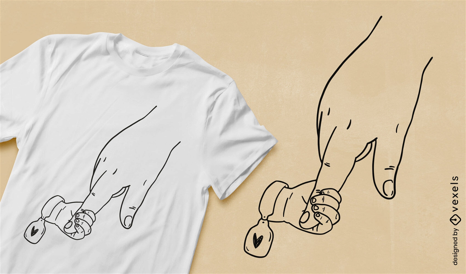 Große Hand, die Babyhand-T-Shirt-Design hält