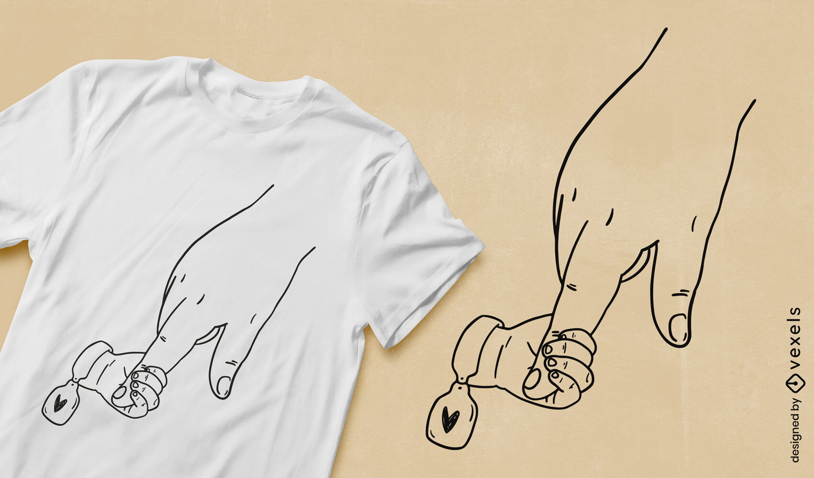 Große Hand, die Babyhand-T-Shirt-Design hält