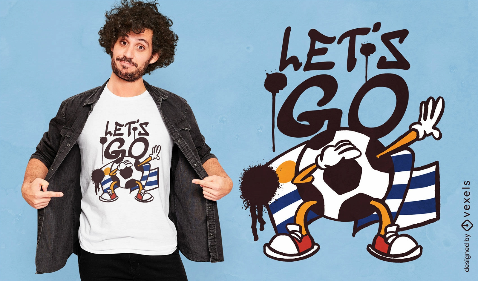 T-Shirt-Design mit Fußball und uruguayischer Flagge