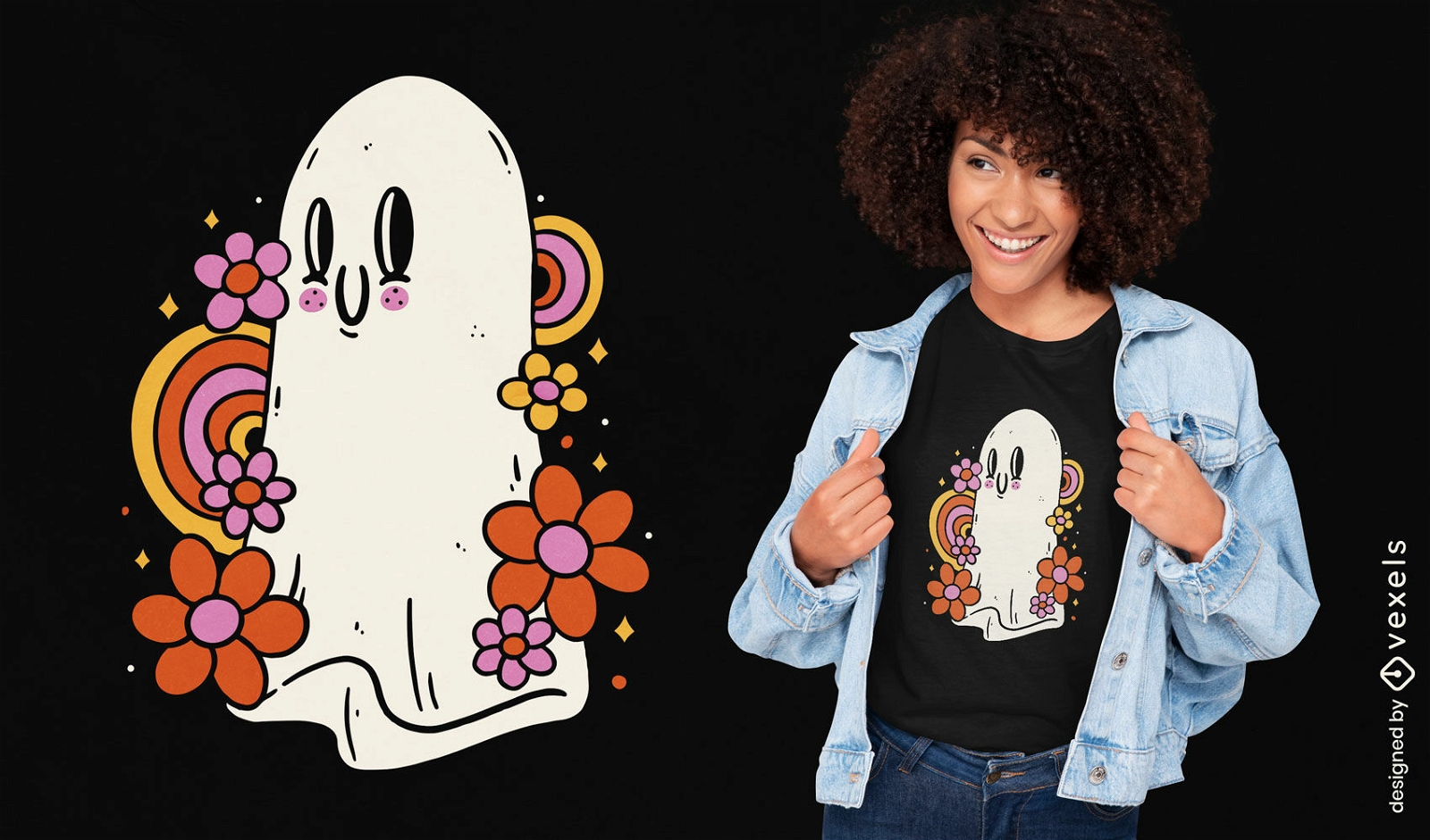Design de camiseta de desenho animado de fantasma hippie