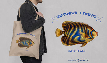 Design de sacola de peixe amarelo e azul