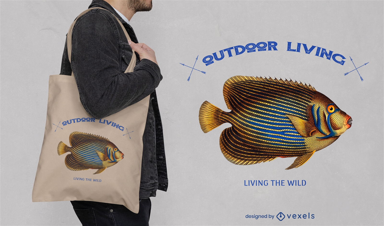 Gelbes und blaues Fisch-Einkaufstaschendesign