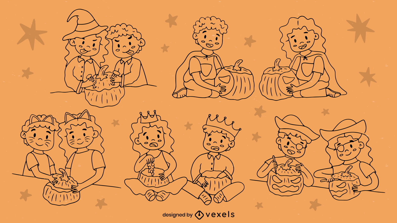 Pumpkin carving kids character set