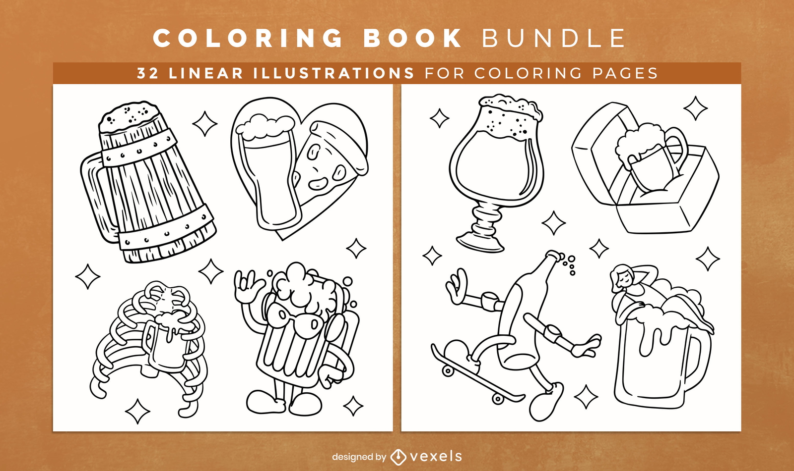 Páginas de design de livro para colorir de bebidas de cerveja