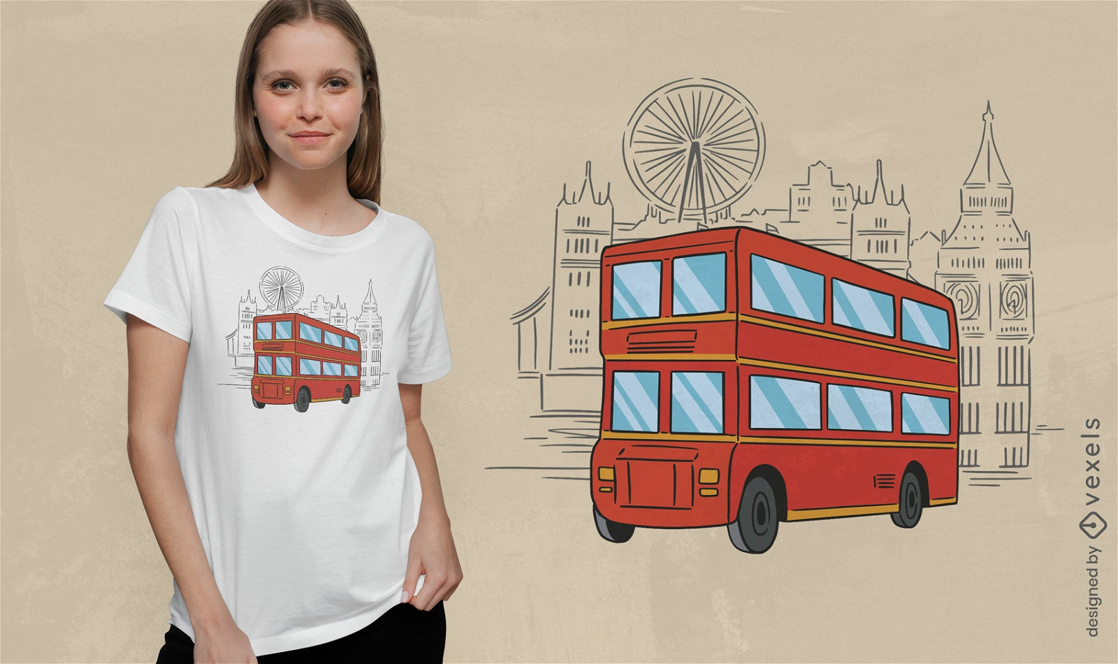 Diseño de camiseta de punto de referencia del autobús rojo de Londres