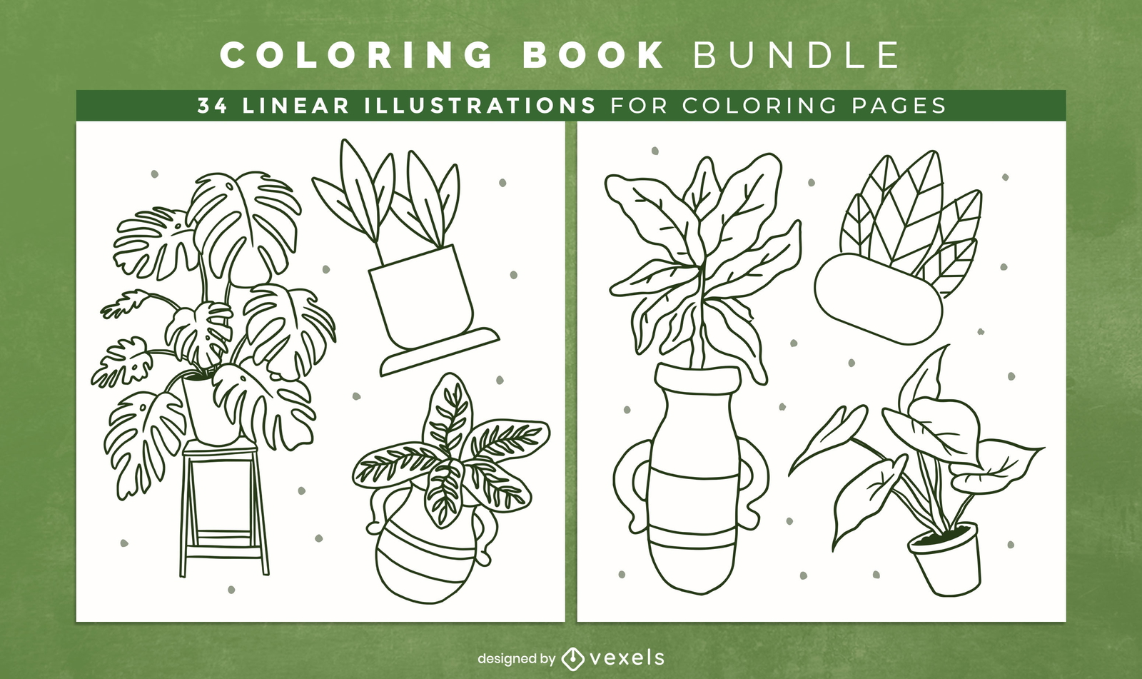 House Plants Coloring Book KDP Interior Design Vector Download