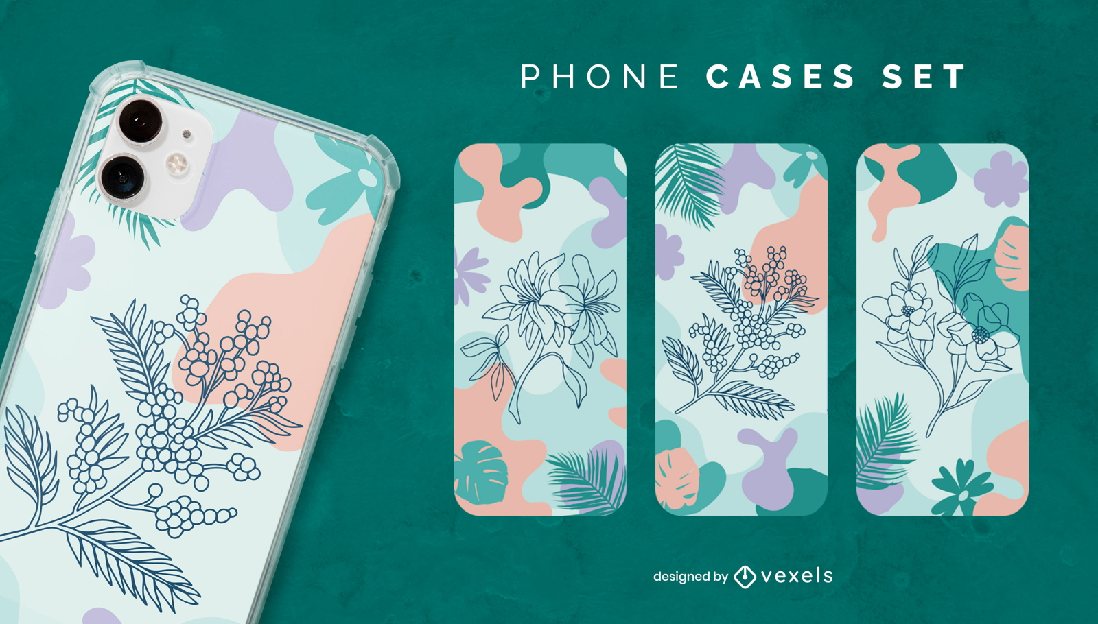 Conjunto de capas de telefone de flores e formas abstratas