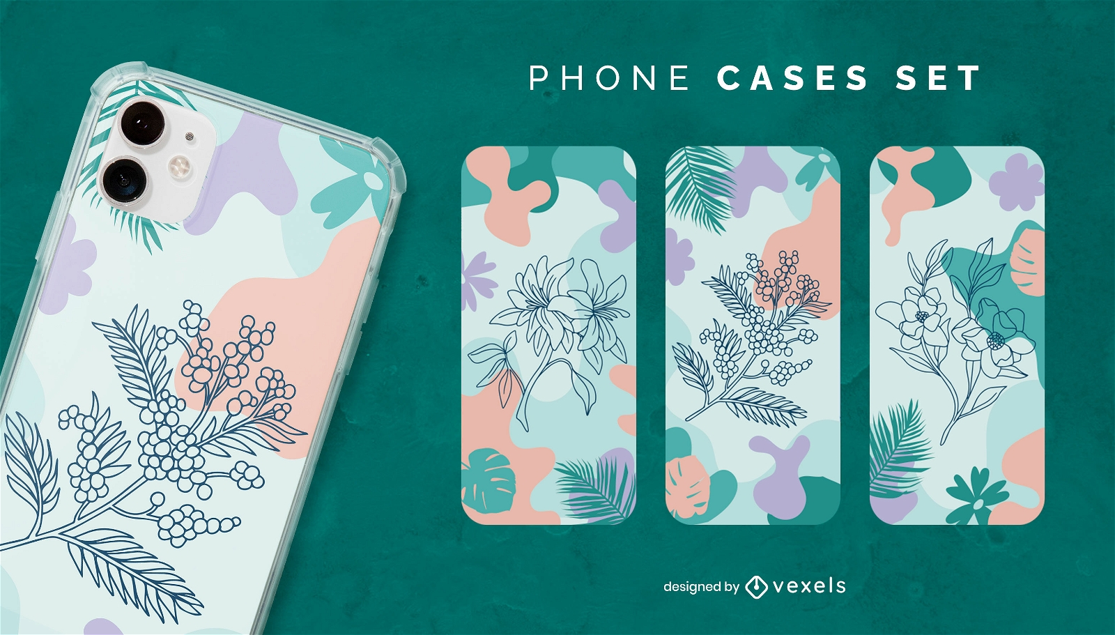 Flowers and abstract shapes phone case set