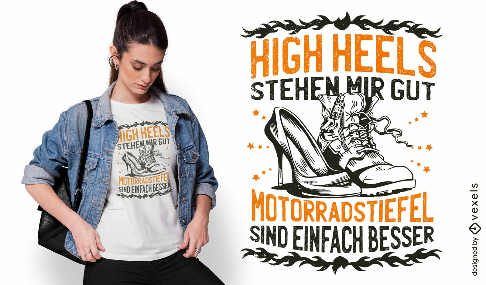 High heel and motorcycle boot t-shirt design