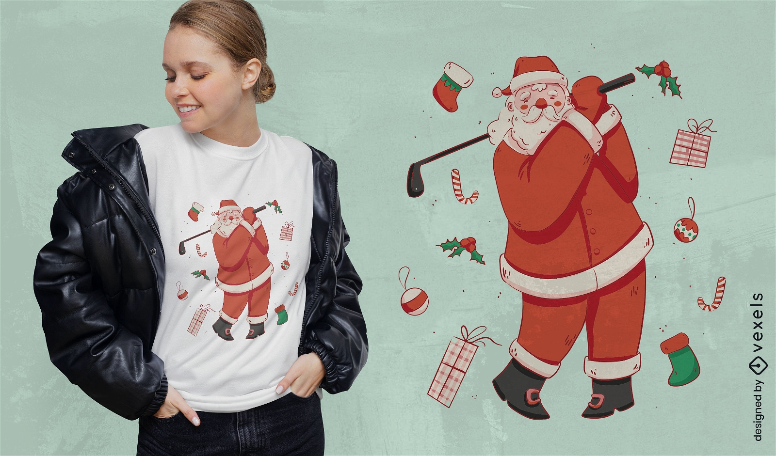 Santa claus christmas golfing t-shirt design