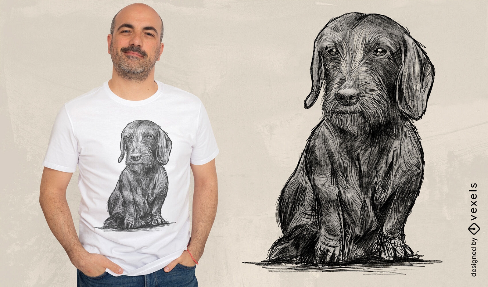 Design de camiseta animal cão bassê realista