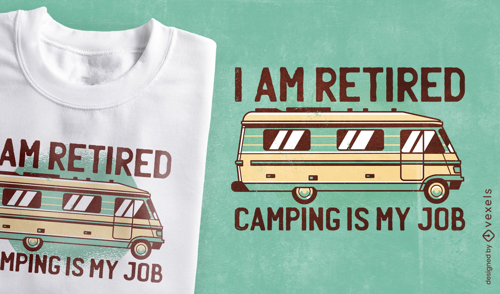 Design de camiseta aposentada de caravana de acampamento