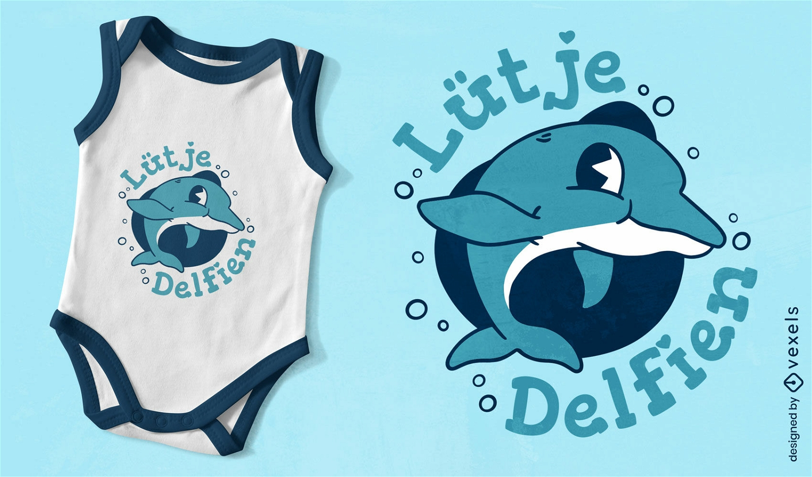 Design de camiseta de animal de golfinho de bebê fofo