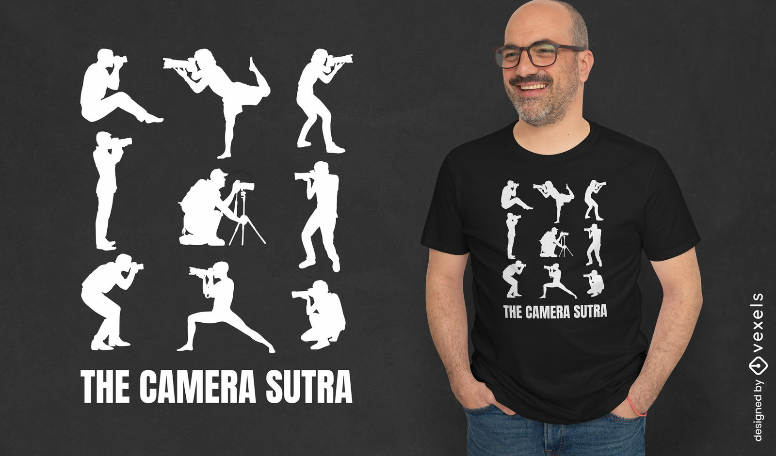 Diseño de camiseta de siluetas de fotógrafos.