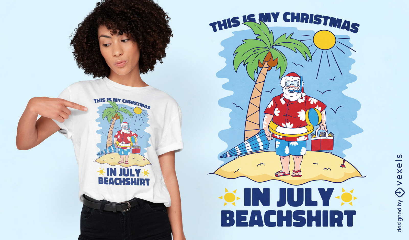 Santa claus en diseño de camiseta de verano.