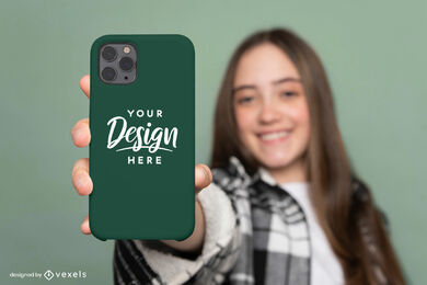 Menina adolescente feliz com maquete de capa de telefone