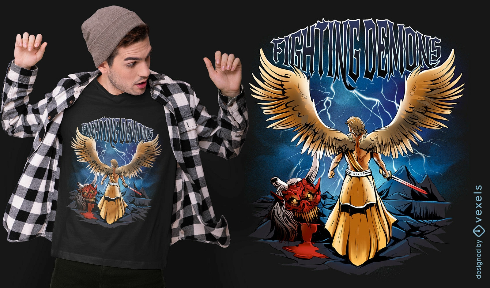 Engel mit Schwert und Engel T-Shirt-Design