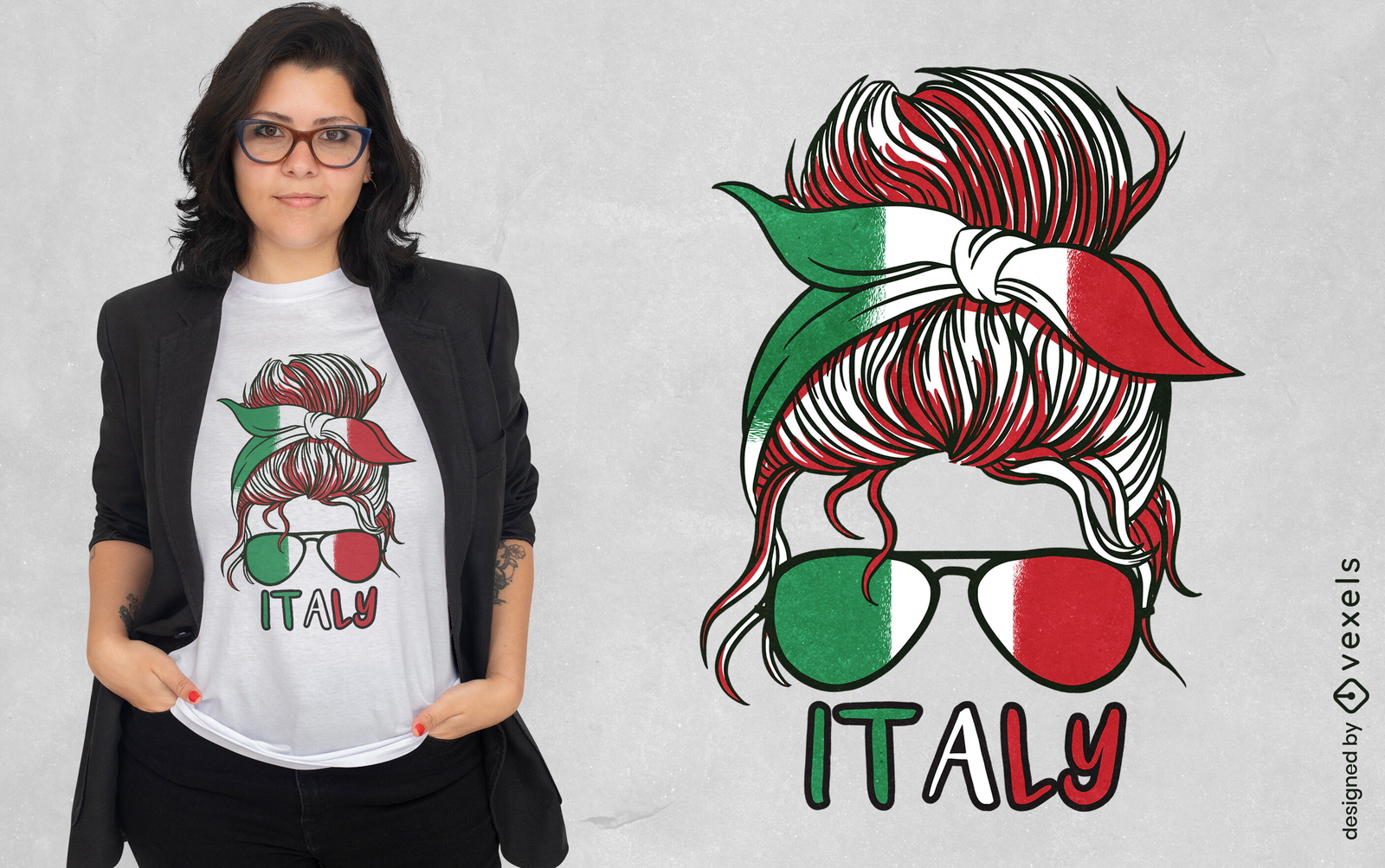 Mulher italiana com design de t-shirt de óculos de sol