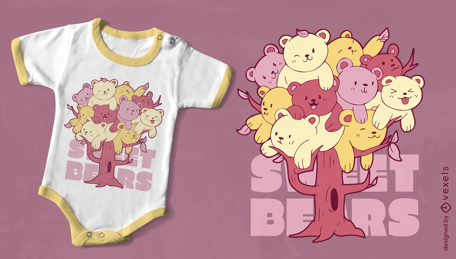 Diseño de camiseta de bebé de osos dulces.