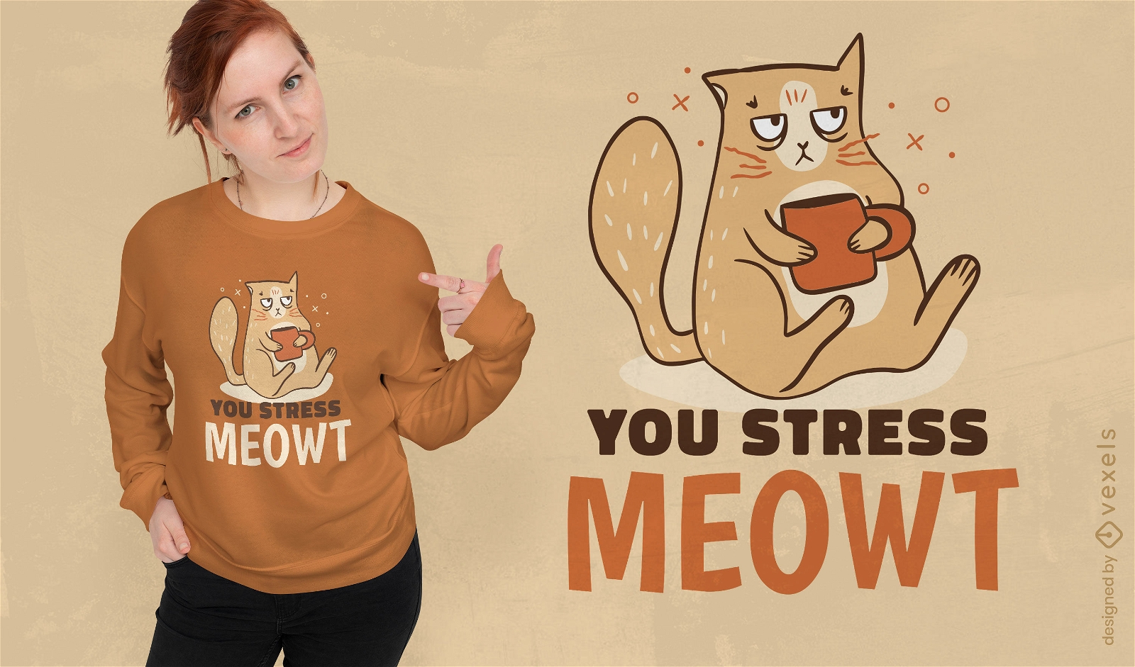 Gestresstes Katzen-Wortspiel-T-Shirt-Design