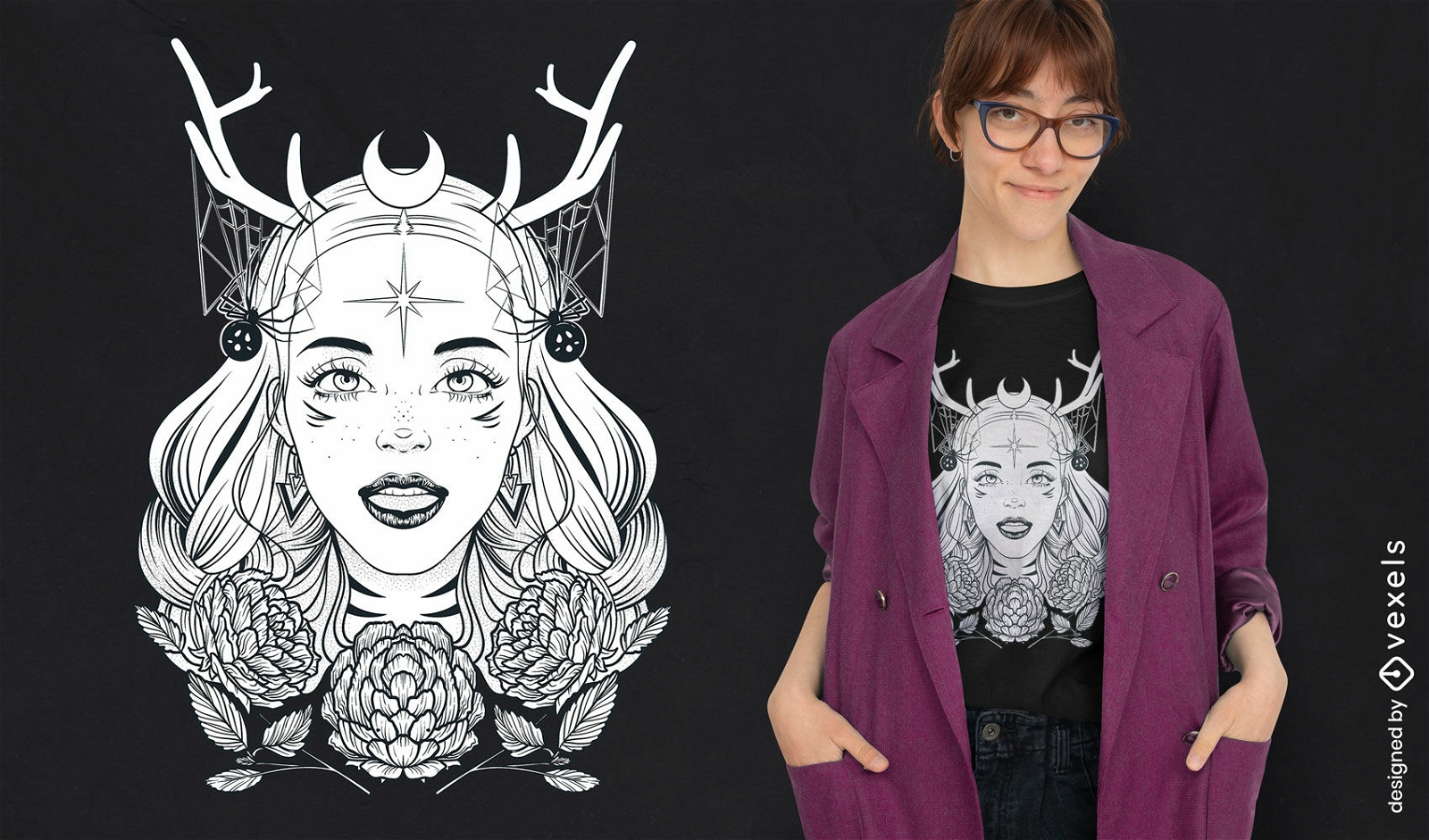Beautiful gothic witch woman t-shirt design