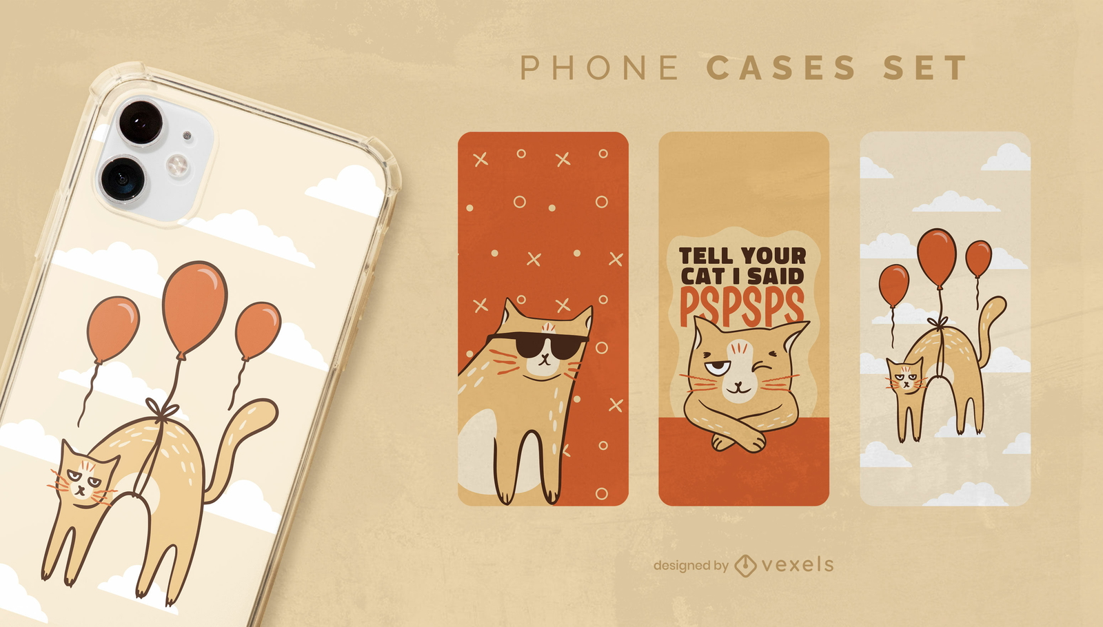 Conjunto de capas de telefone de gatos engraçados