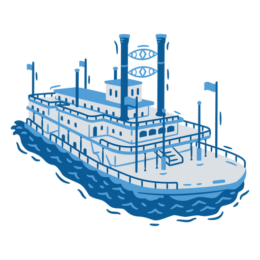 Design de barco em tons de azul com um visual vibrante Desenho PNG