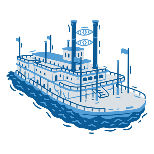 Diseño de barco en tonos azules con un aspecto vibrante. Diseño PNG