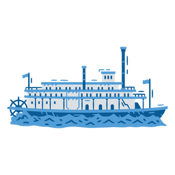 Ilustración de un barco en tonos de azul. Diseño PNG