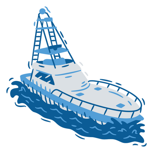 Gráfico de barco azul vibrante con un aspecto único. Diseño PNG