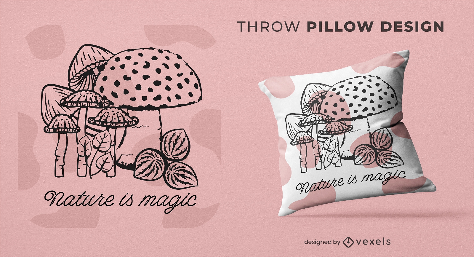 Mushroom nature throw pillow design