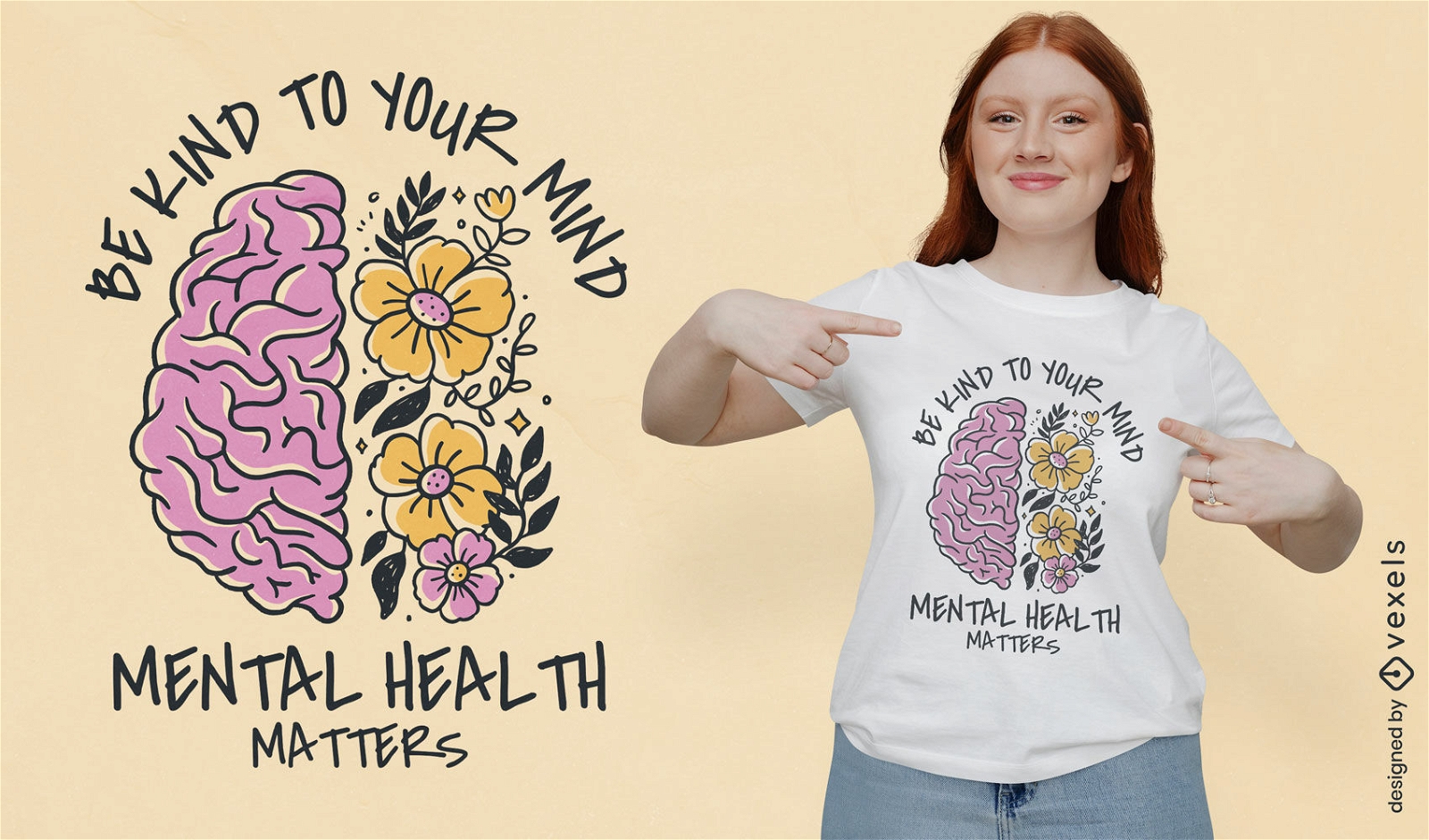 Design de t-shirt de saúde mental de mente floral