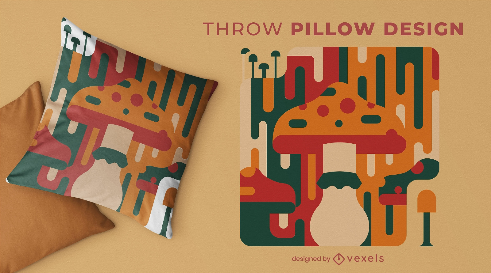 Mushroom nature flat throw pillow design