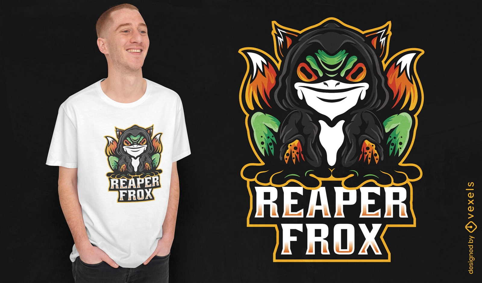 Diseño híbrido de camiseta de zorro y rana Grim Reaper