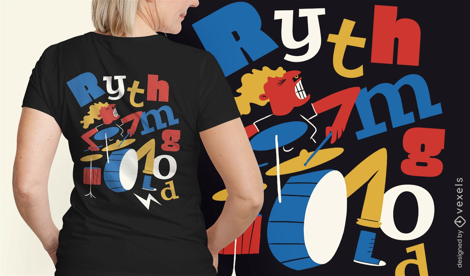 Rockstar tocando diseño de camiseta de música de batería