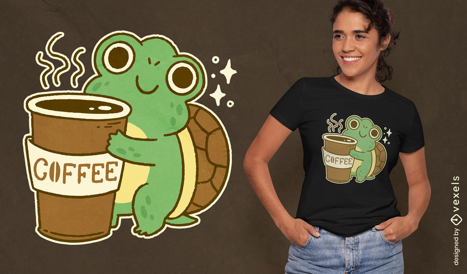Design de camiseta de café bebendo tartaruga
