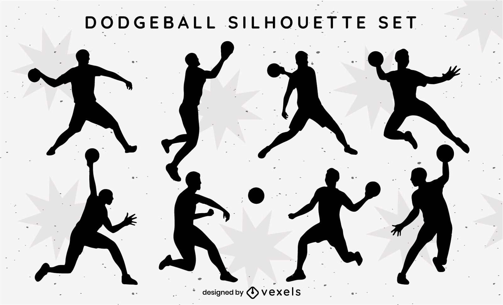 Dodgeball players silhouette set