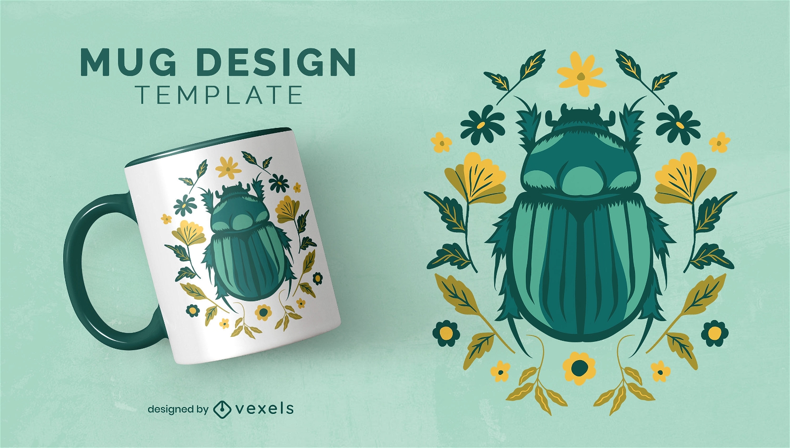 Design de caneca de insetos e flores de besouro