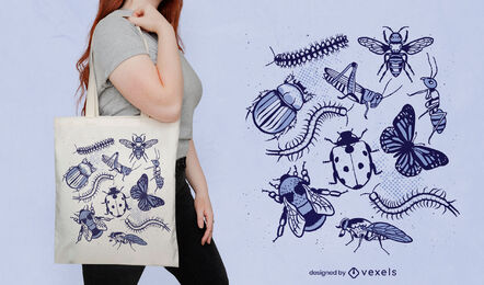 Design de bolsa de insetos e animais