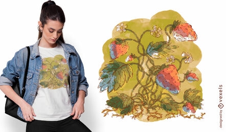 Aquarell-Erdbeerpflanzen-T-Shirt-Design