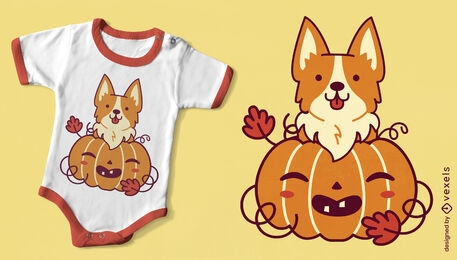 Design de camiseta de cachorro bonito de abóbora e corgi