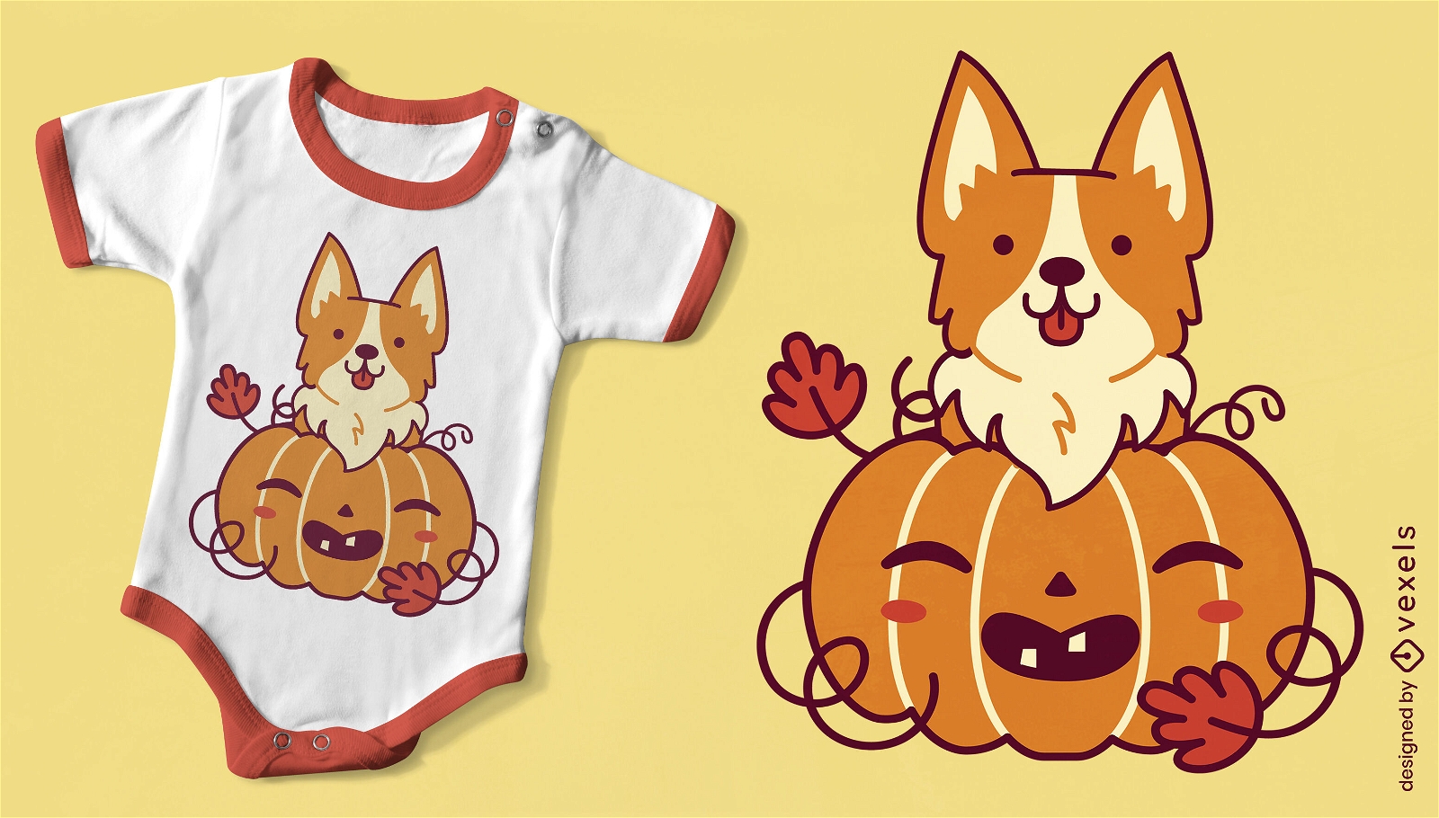 Cute pumpkin and corgi dog t-shirt design