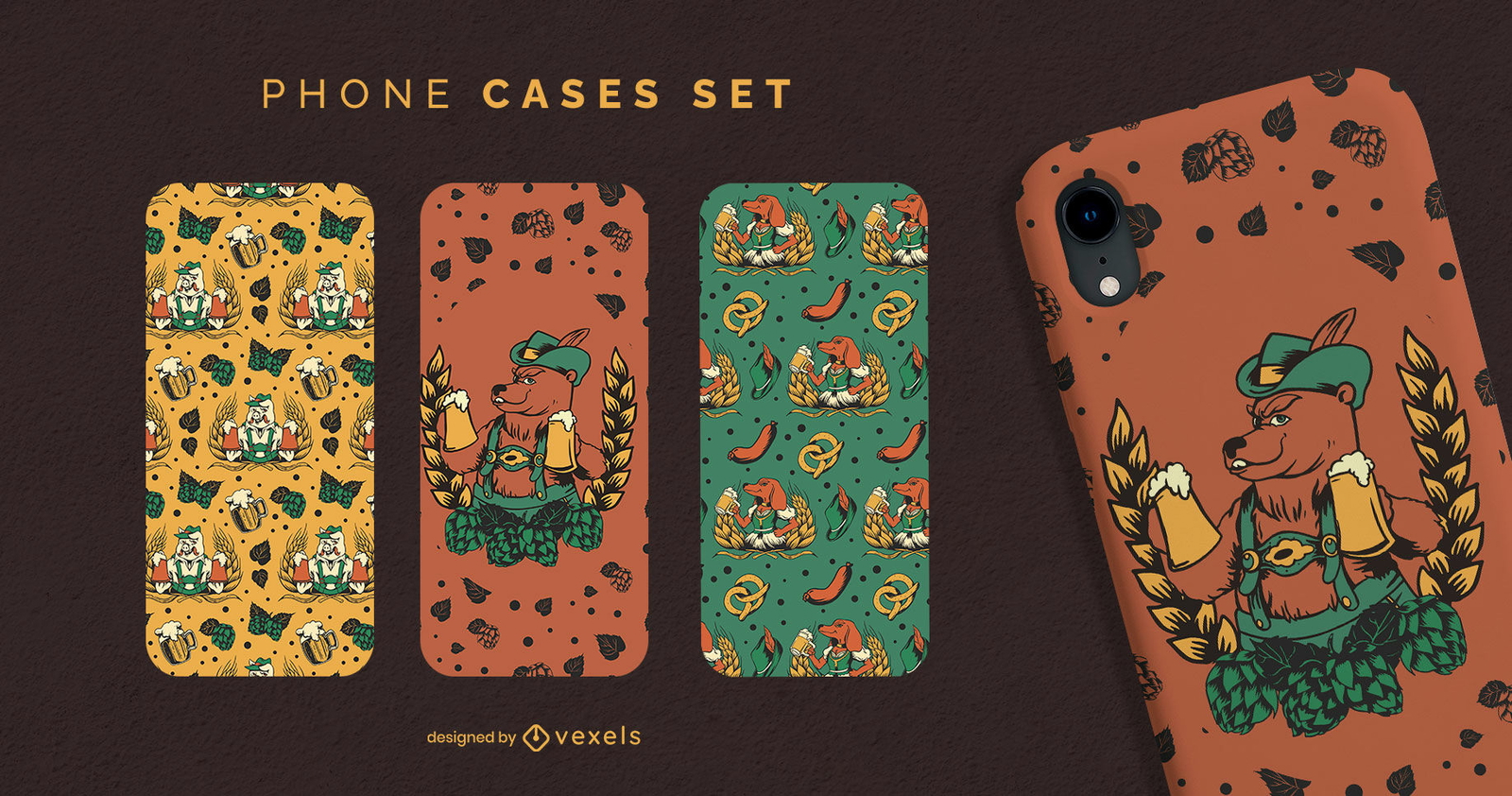 Conjunto de fundas de teléfono con personajes de animales de Oktoberfest