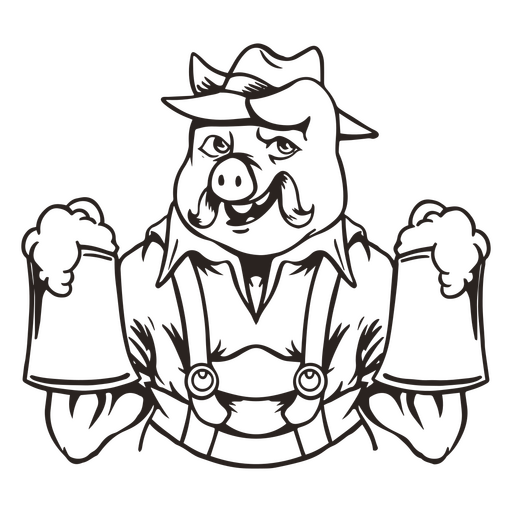 Oktoberfest pig character stroke PNG Design