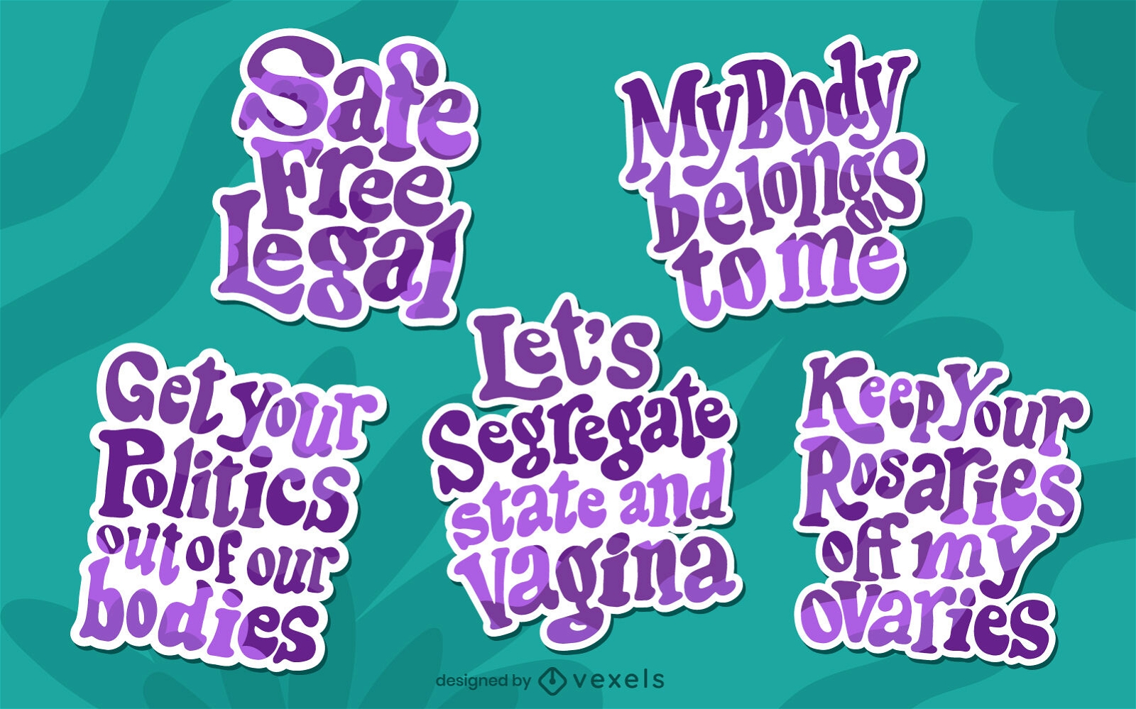 Feminist uterus lettering stickers set